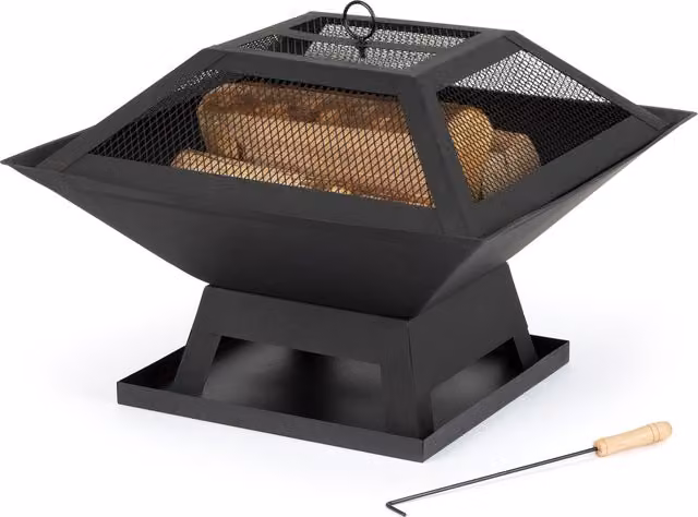 Livivo Iron Geo Fire Pit and BBQ Grill in Black