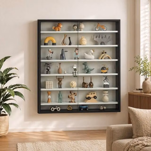 STILVORA Modern Wall Mounted Black Matt Cabinet with Glass Doors and Internal Shelves – 1