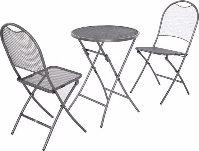 Pacific Lifestyle Cafe Latte Folding Bistro Set for 2 with Round Metal Table and Chairs in Silver