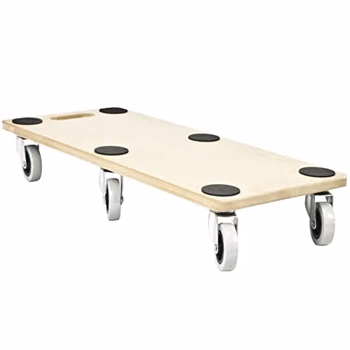 TekBox 6 Wheel Wood Transport Roller Dolly in Brown, W: 68 cm, D: 29 cm, H: 12 cm