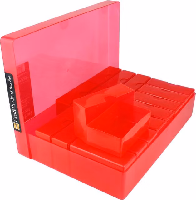 WestonBoxes Multi-Pack of 18 Red and Transparent Solid Plastic Craft Boxes