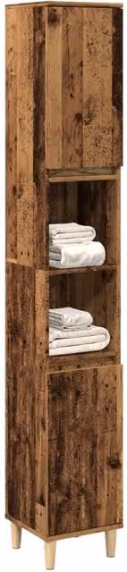 Berkfield Home Rustic Brown Bathroom Cabinet in Old Wood, W/D/H: 30 x 30 x 190 cm