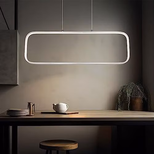Globo Lighting Modern Rectangular Silver LED Pendant Lamp with Opal Frame, Warm White 3000K, L 80 x W 10 x H 120 cm – 2