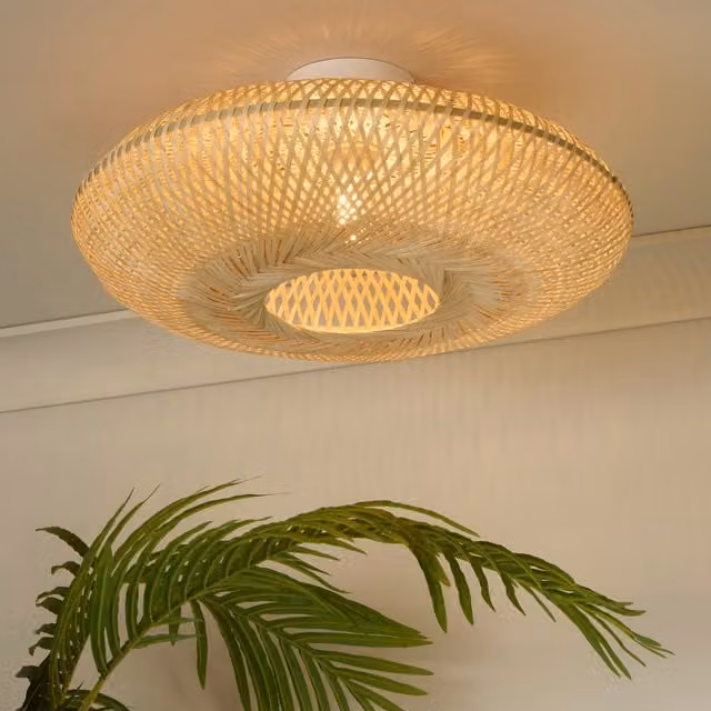 Lighting Collection Bamboo Flush Ceiling Light in Brown – 1
