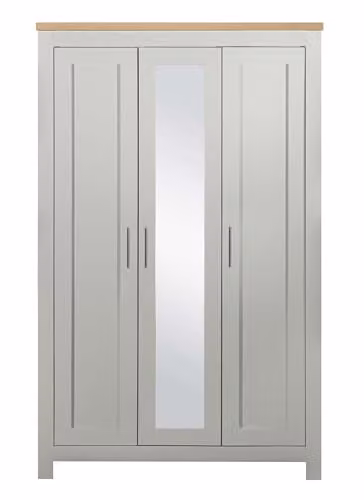 Birlea Highgate 3 Door Mirrored Wardrobe in Grey and Oak, Shabby Chic Style, H 180 x W 111.9 x D 52 cm