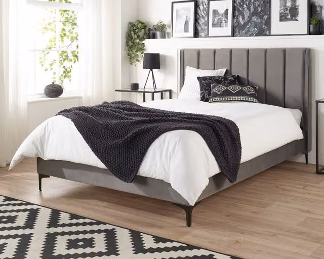 Aspire Store Phoebe Grey Velvet Upholstered Designer Bed Frame