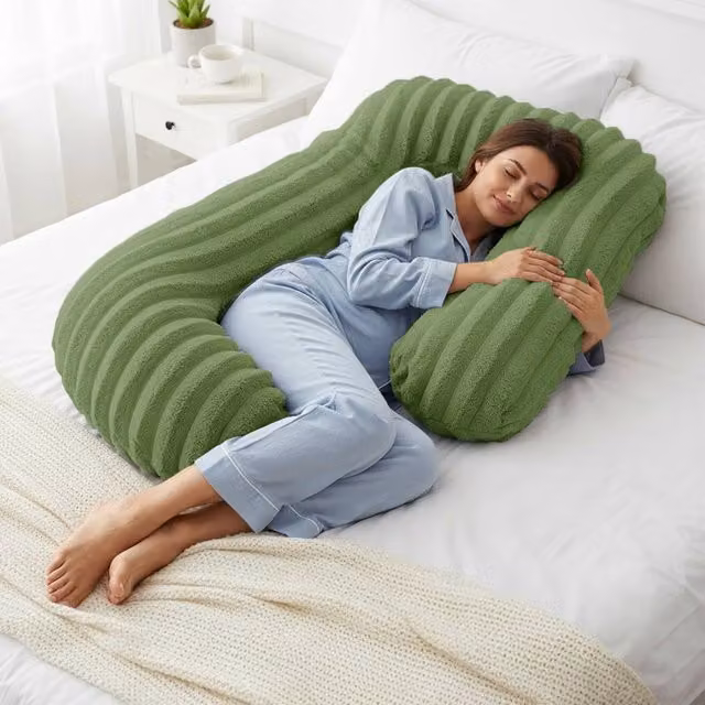 Velosso Jumbo Cord Faux Fur Body Pillow and Lumbar Bolster in Green