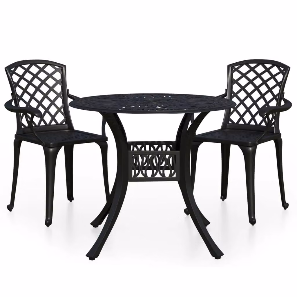 Berkfield Home 3 Piece Cast Aluminium Bistro Set in Matt Black – 2