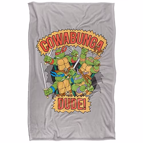 LOGOVISION TMNT Cowabunga Dude Super Soft Silky Fleece Blanket, Multicolour and Grey