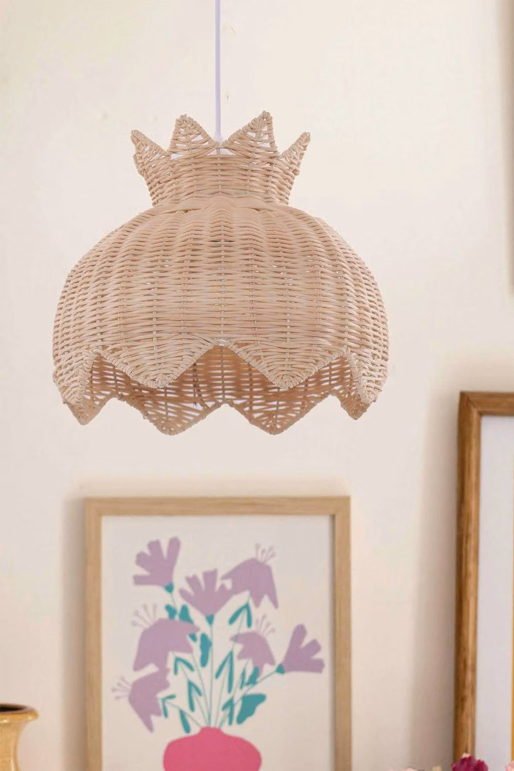Living and Home Handwoven Rattan Pendant Light Fitting in Beige with Height Adjustable Dome Design – 4
