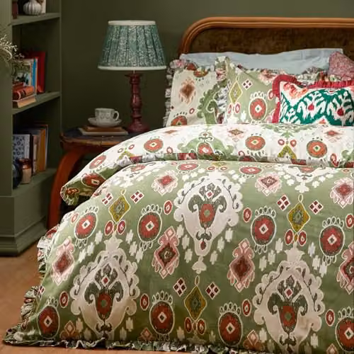 Paoletti Dawson Reversible Ikat Cotton Duvet Cover Set in Green, W: 137 cm, H: 200 cm – 2