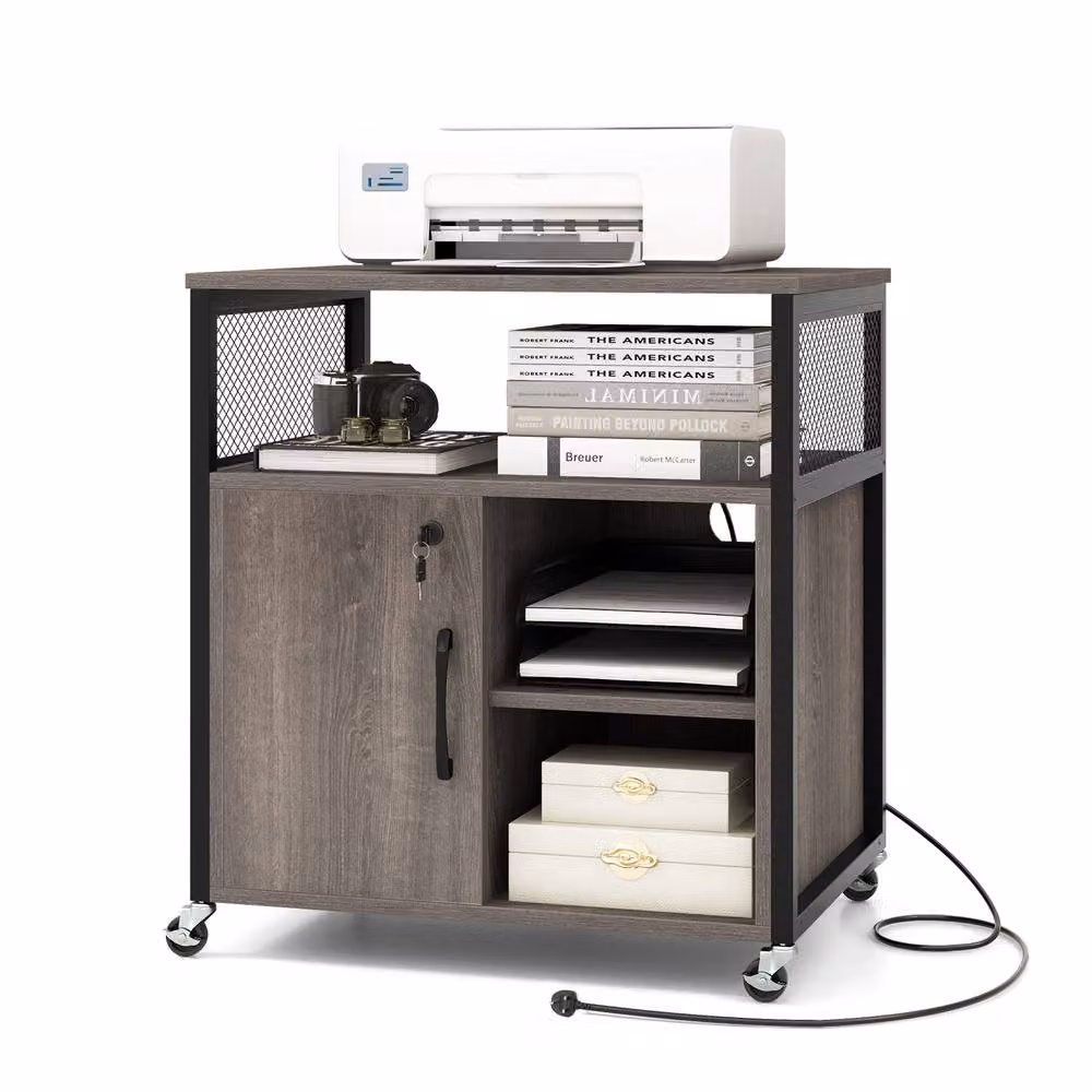 Gymax Metal File Cabinet with Castors and Lock in Grey – 6