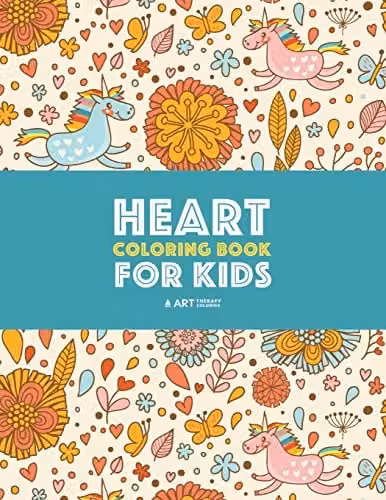 Art Therapy Colouring: Heart Patterns with Owls, Birds, Butterflies, Cats, Dogs, Bears and Unicorns for Kids – 1