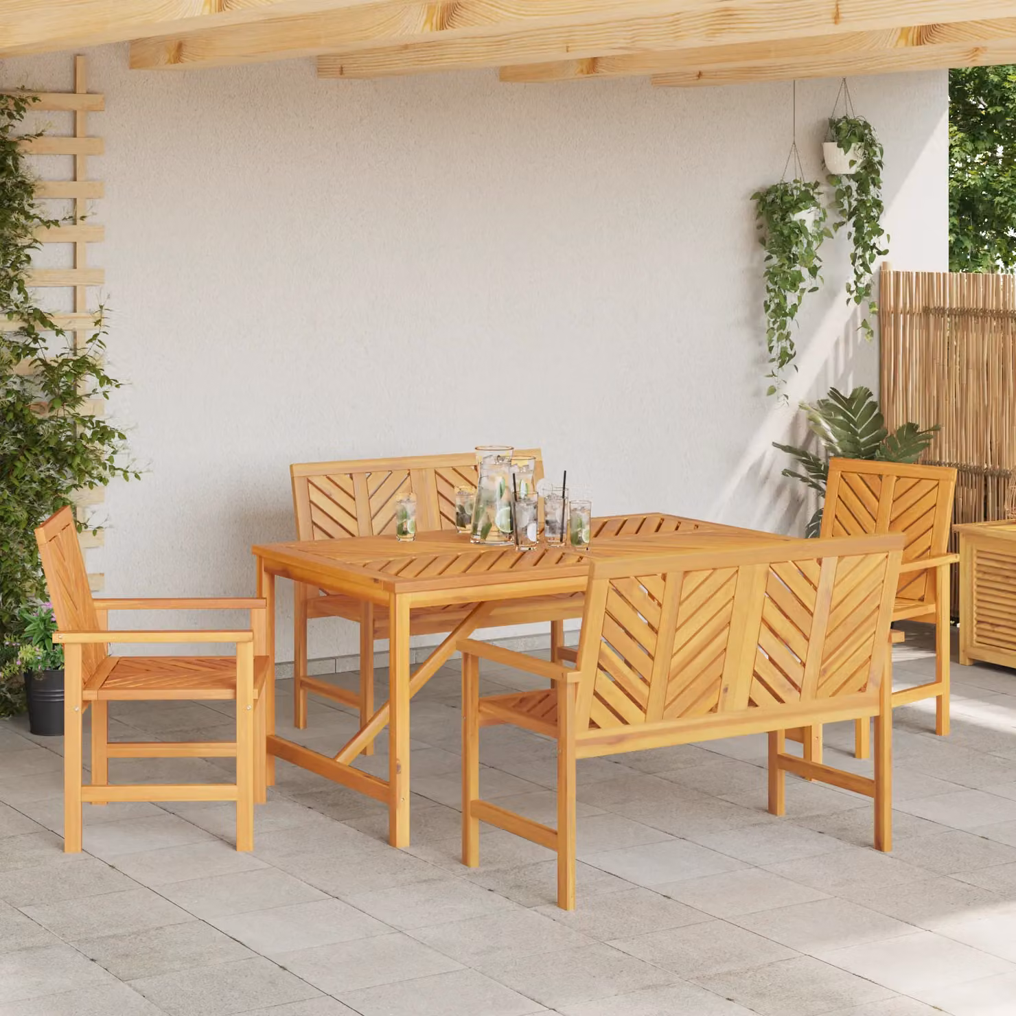 Berkfield Home 5 Piece Acacia Wood Garden Dining Set in Brown – 3