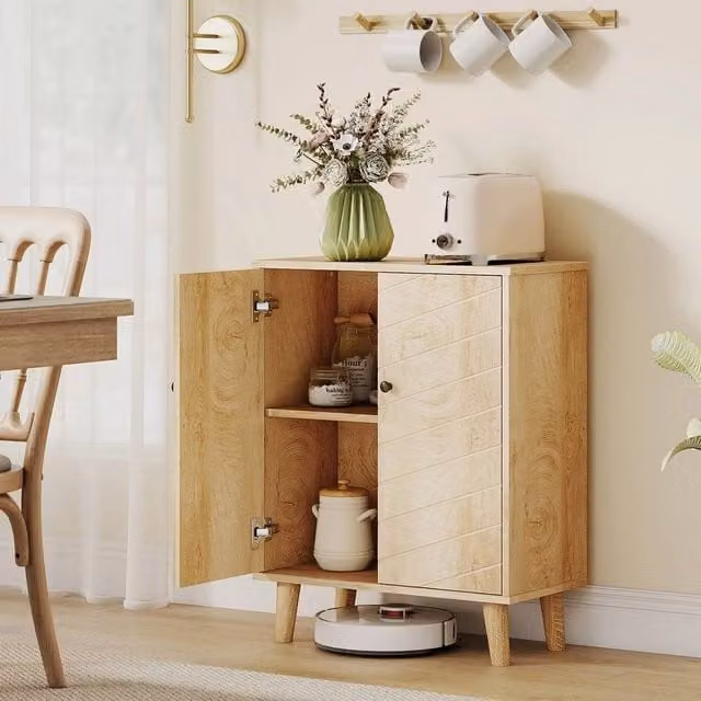 EONLION 2 Door Brown Wood Storage Cabinet Sideboard