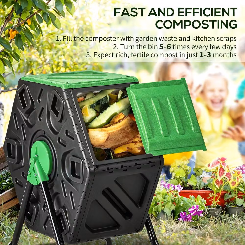 STILVORA 65L Rotating Compost Bin in Black with 24 Ventilation Holes – 3