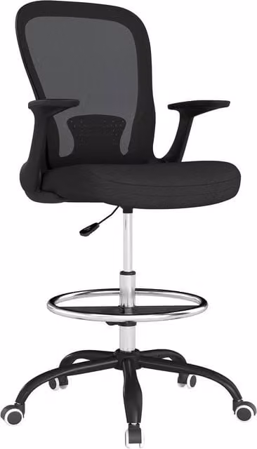 Rolipo Ergonomic Mesh Draughtsman Office Chair with Foot Ring in Black – 1