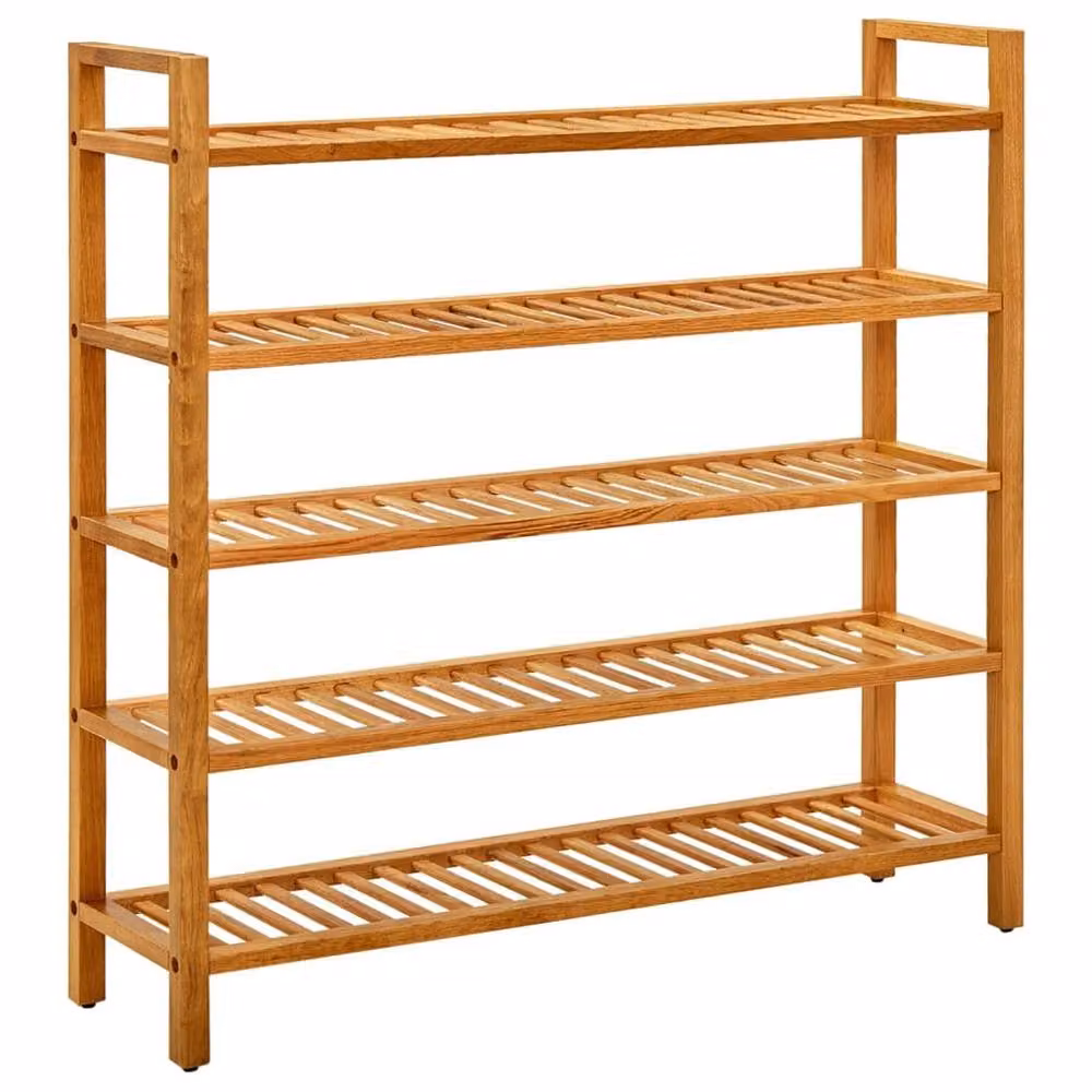 Berkfield Home 5-Shelf Solid Oak Wood Shoe Rack in Brown, W: 100 cm, D: 27 cm, H: 100 cm – 2