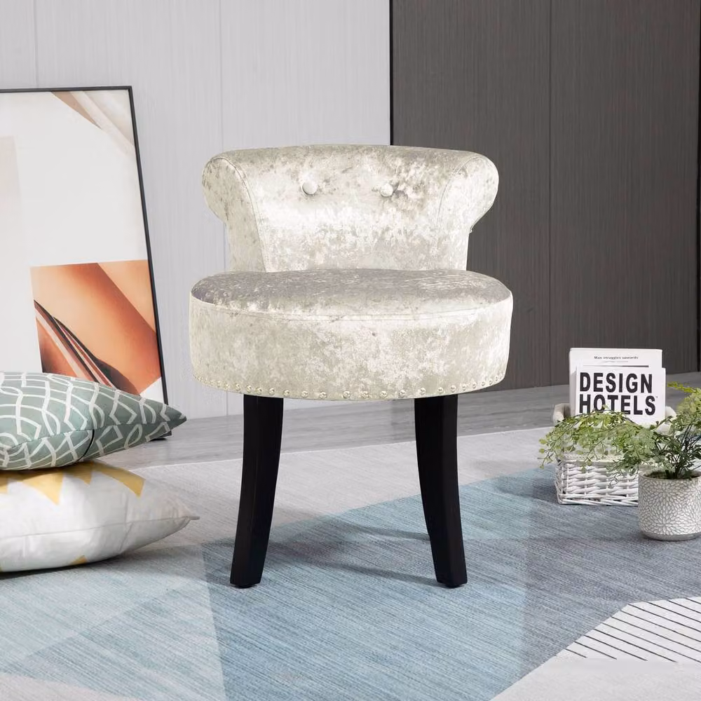 STILVORA Dressing Table Stool with Wooden Legs in Beige – 2