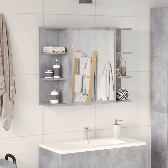Berkfield Home Modern Bathroom Mirror Cabinet in Concrete Grey, W/D/H: 80 x 20.5 x 64 cm