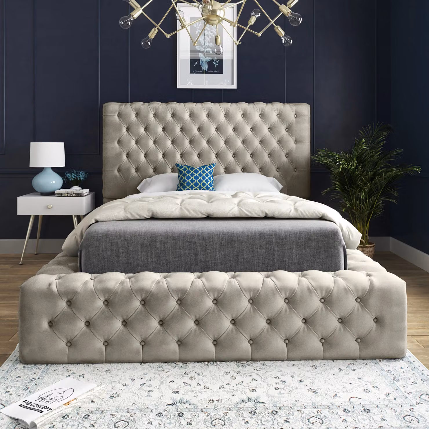 DS Living Cambridge Upholstered Velvet Bed Frame in Cream, 180 x 200 cm – 3