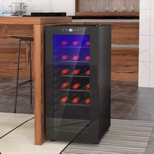HOMCOM 50L Undercounter Wine Cooler Fridge with Glass Door, Black