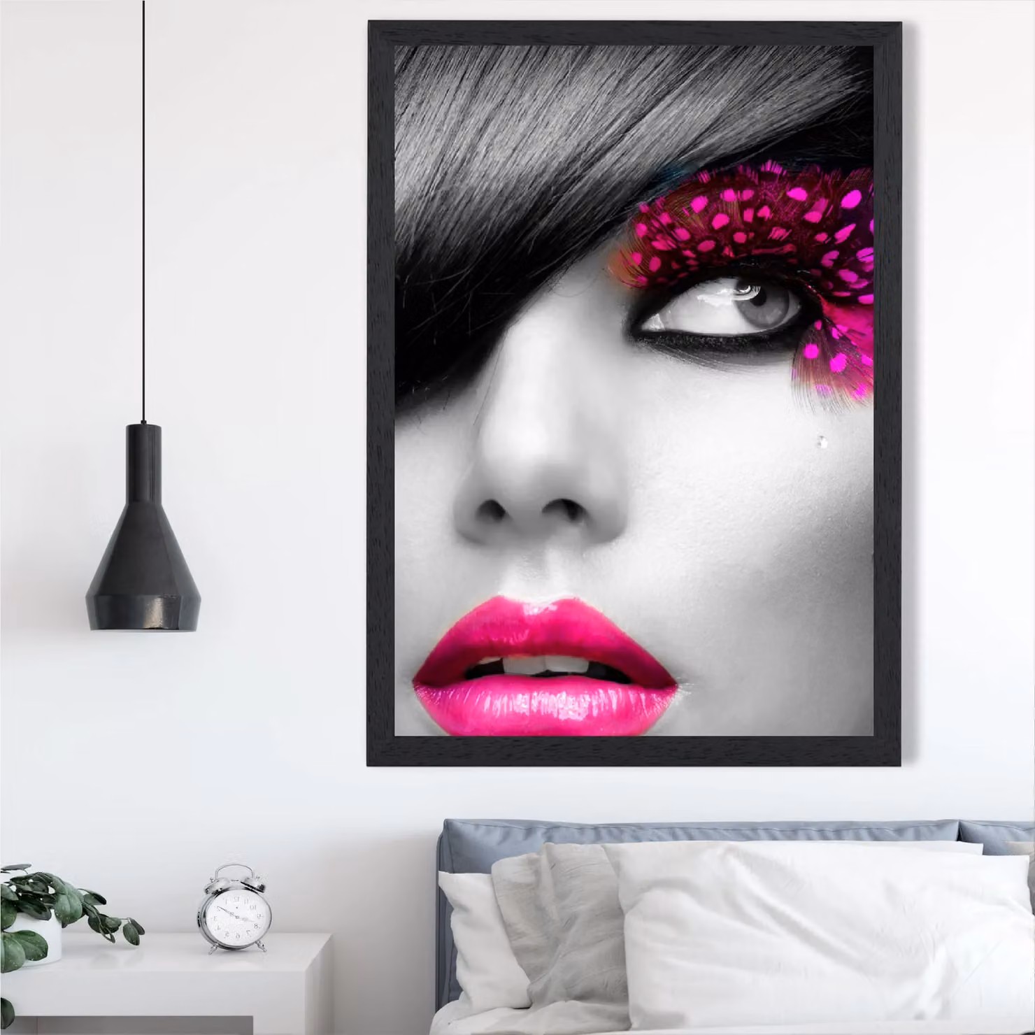 ARTZE Girl with Pink Lips Fashion Photo Framed Print, Black Frame, A3 – 2