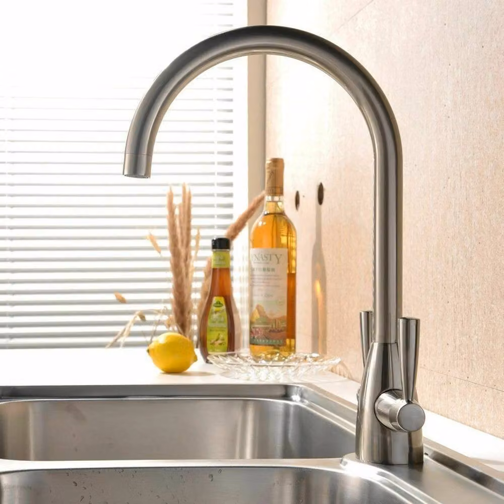 VOGREX Linc Zima Modern Mono Kitchen Sink Mixer Tap with Twin Lever in Brushed Silver – 2