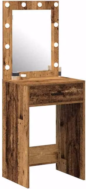 Berkfield Home Elegant Dressing Table with LED Lights in Brown Old Wood, W/D/H: 50 x 41 x 135 cm