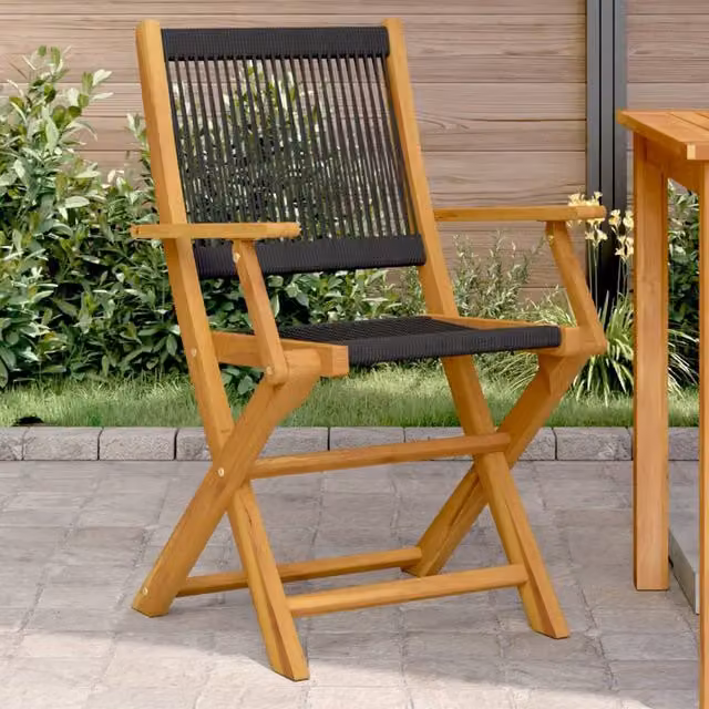 Berkfield Home Set of 2 Black Acacia Wood and Polypropylene Garden Chairs