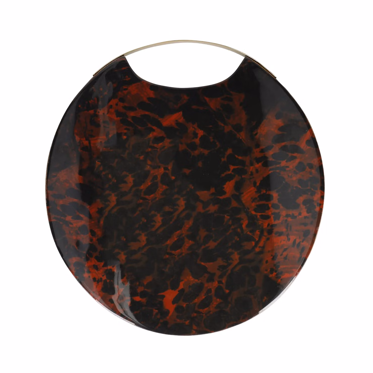Artesa Round Wooden Serving Platter with Tortoiseshell Resin Finish and Handles in Brown – 8