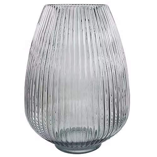 Leaf Ridged Glass Vase in Smoke Grey and Green, Height: 30 cm, Width: 20 cm, Depth: 20 cm
