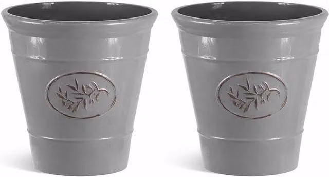 Simpa Country Style Gloss Plastic Planter, Set of 2, Grey, H 23 cm x Dia 23 cm