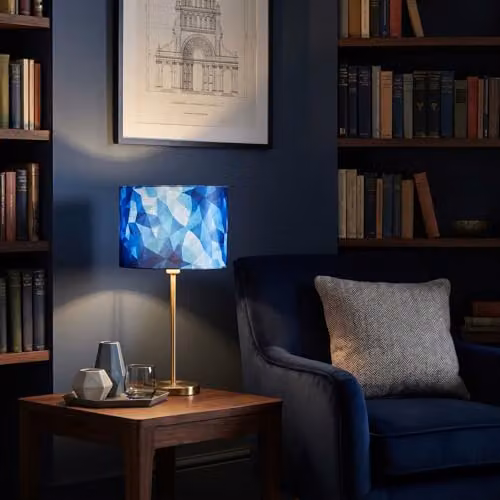 Happy Homewares Designer Geometric Satin Fabric Round Lamp Shade in Blue, W/D/H: 18 x 18 x 25 cm – 3
