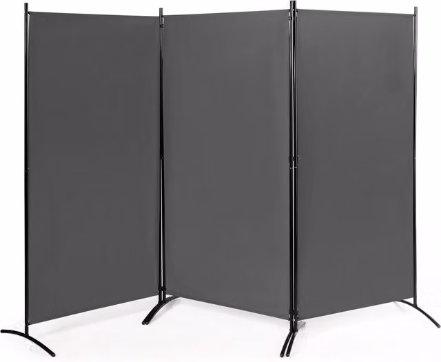 Costway 3 Panel Modern Room Divider in Grey with Polyester Fabric and Matt Metal Frame