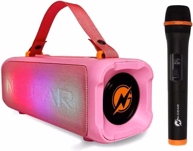 N-Gear Blazooka 703P Bluetooth Speaker Karaoke Set with Microphone, Pink