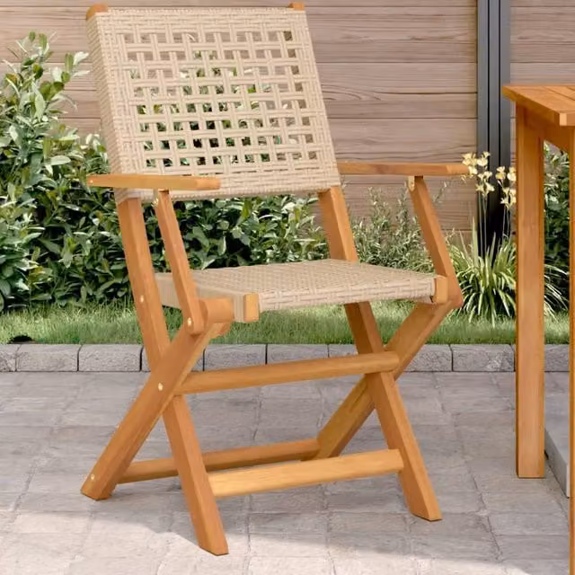 Berkfield Home Set of 2 Beige Garden Chairs in Acacia Wood and Poly Rattan – 1
