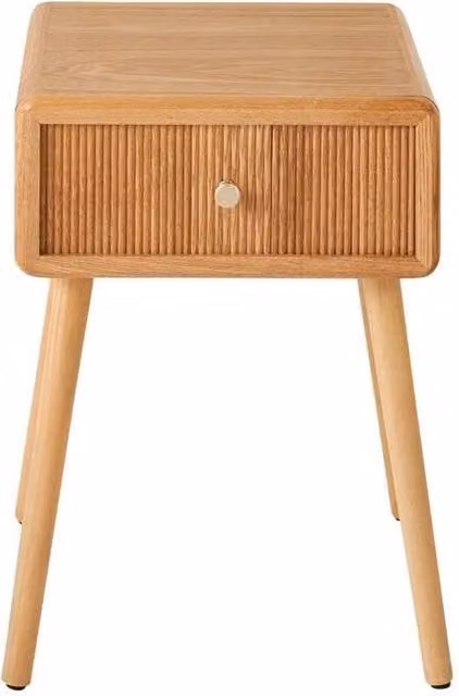 CALICOSY AVA Bedside Table with 1 Drawer and Slatted Fronts in Light Brown, H 58 cm x W 42 cm x D 35 cm – 1