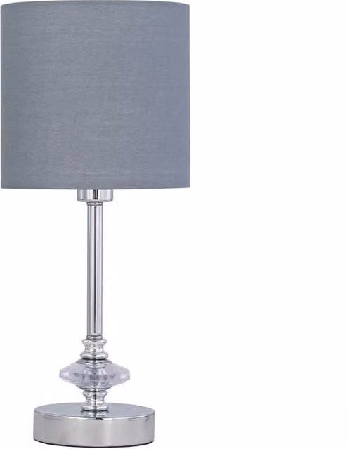 First Choice Lighting Chrome Jewelled Table Lamp with Grey Cotton Shade in Silver