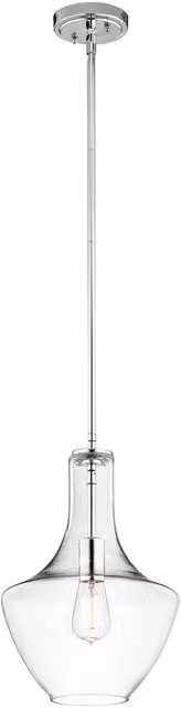 Elstead Modern Dome Suspended Pendant Light in Chrome with Transparent Glass and E27 Fitting