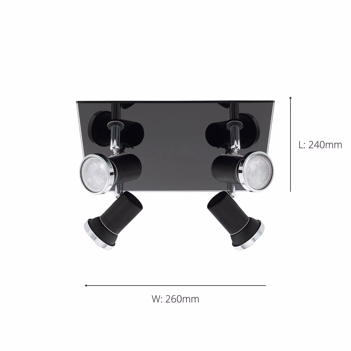 Eglo Tamara 1 4-Light Adjustable Metal Ceiling Spotlight in Black and Chrome with Transparent Glass – 3