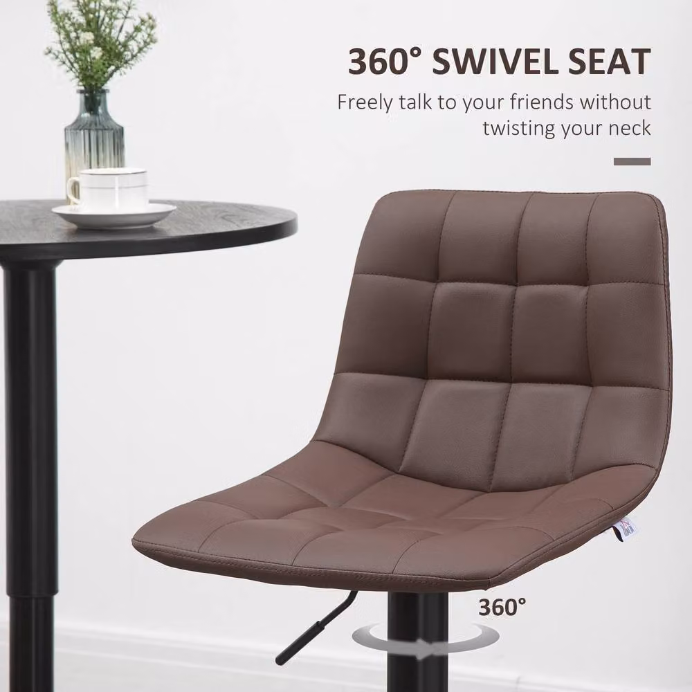 ERGOVEXA Set of 2 Tufted PU Leather Swivel Bar Stools in Brown – 5