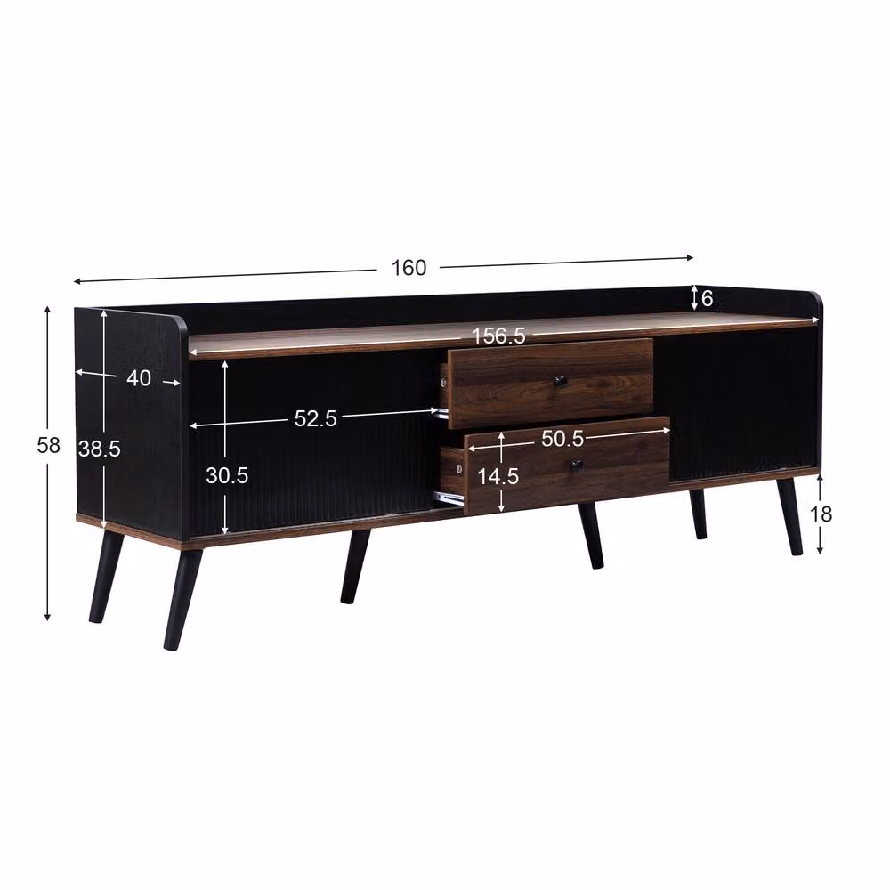 Matteo Modern Black TV Cabinet with Striped Sliding Doors and Two Drawers – 3