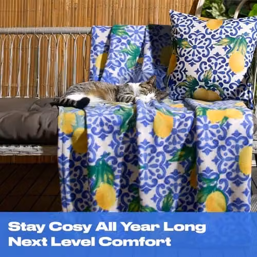 OHS Blue and Yellow Lemon Print Fleece Throw Blanket, W/D/H: 120 x 150 cm – 2