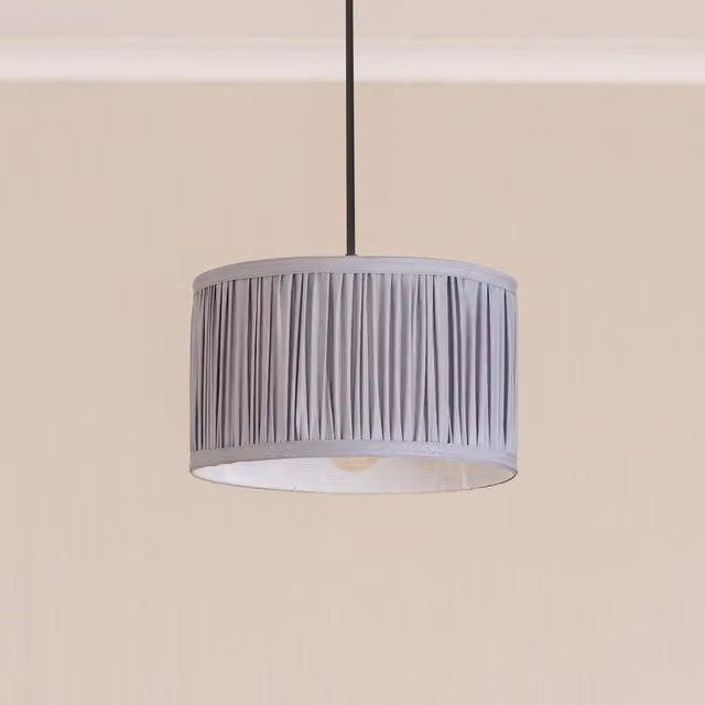 ValueLights Jess Small Blue Pleated Fabric Drum Shade with LED Bulb