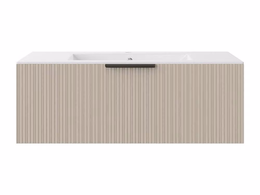 Vente-unique Fluted Wall-Hung Bathroom Unit with Inset Basin in Beige and White, W: 100 cm – 2
