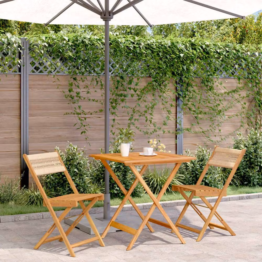 Berkfield Home 3 Piece Bistro Set in Beige and Brown, featuring Polypropylene and Acacia Wood – 2