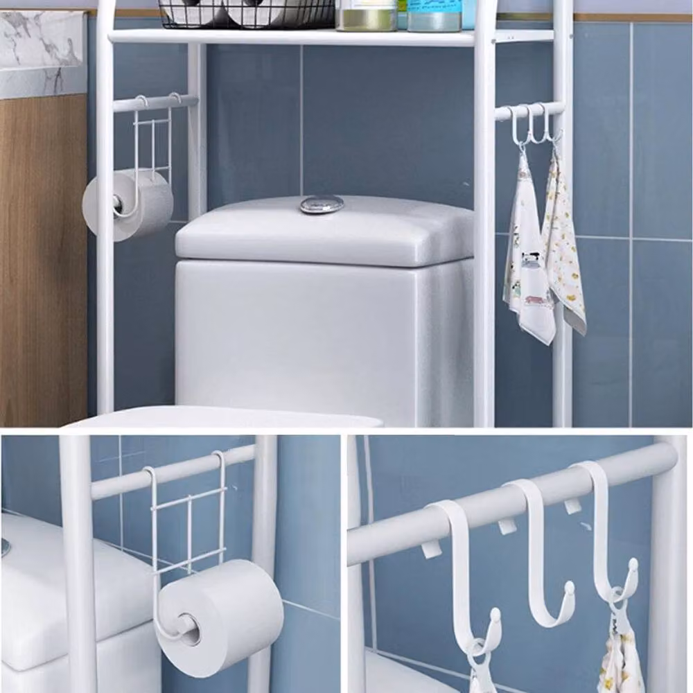 Kelvenix White 3 Tier Over The Toilet Bathroom Storage Rack with Hanging Rod – 4