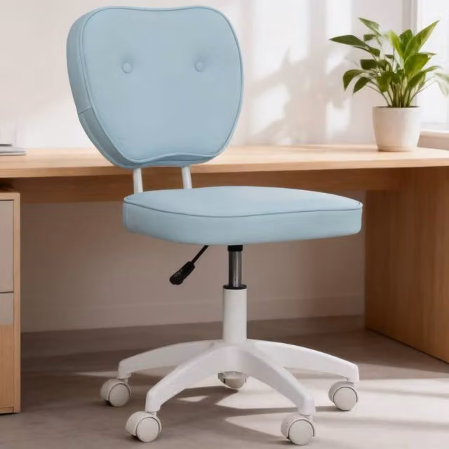 ERGOVEXA Modern Blue Synthetic Leather Task Chair with Swivel Castors