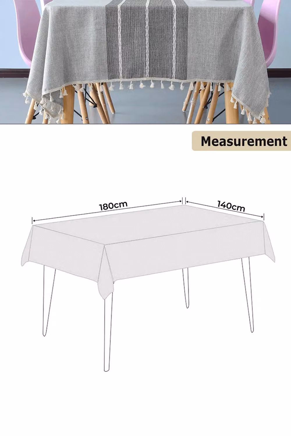 Neel Blue Grey Embroidery Stitch and Fringe Tassels Tablecloth, W: 140 cm, L: 180 cm – 2
